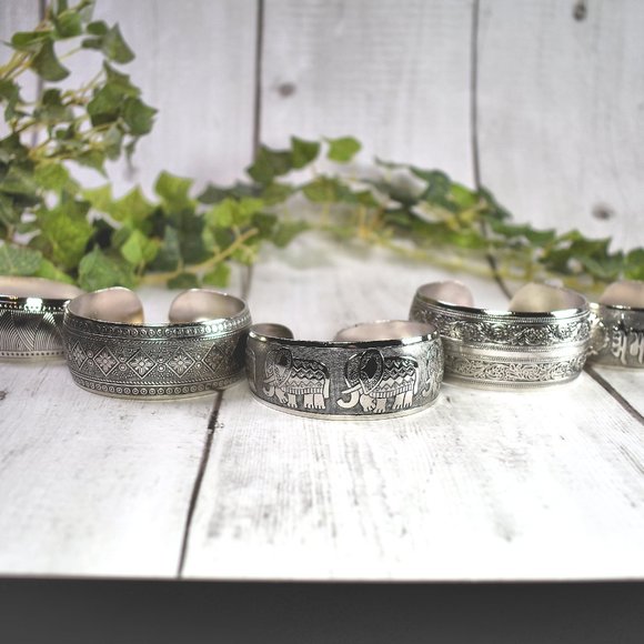 Set of 5 Vintage Bangle Cuff Bracelets - Silver Pewter - Picture 2 of 10